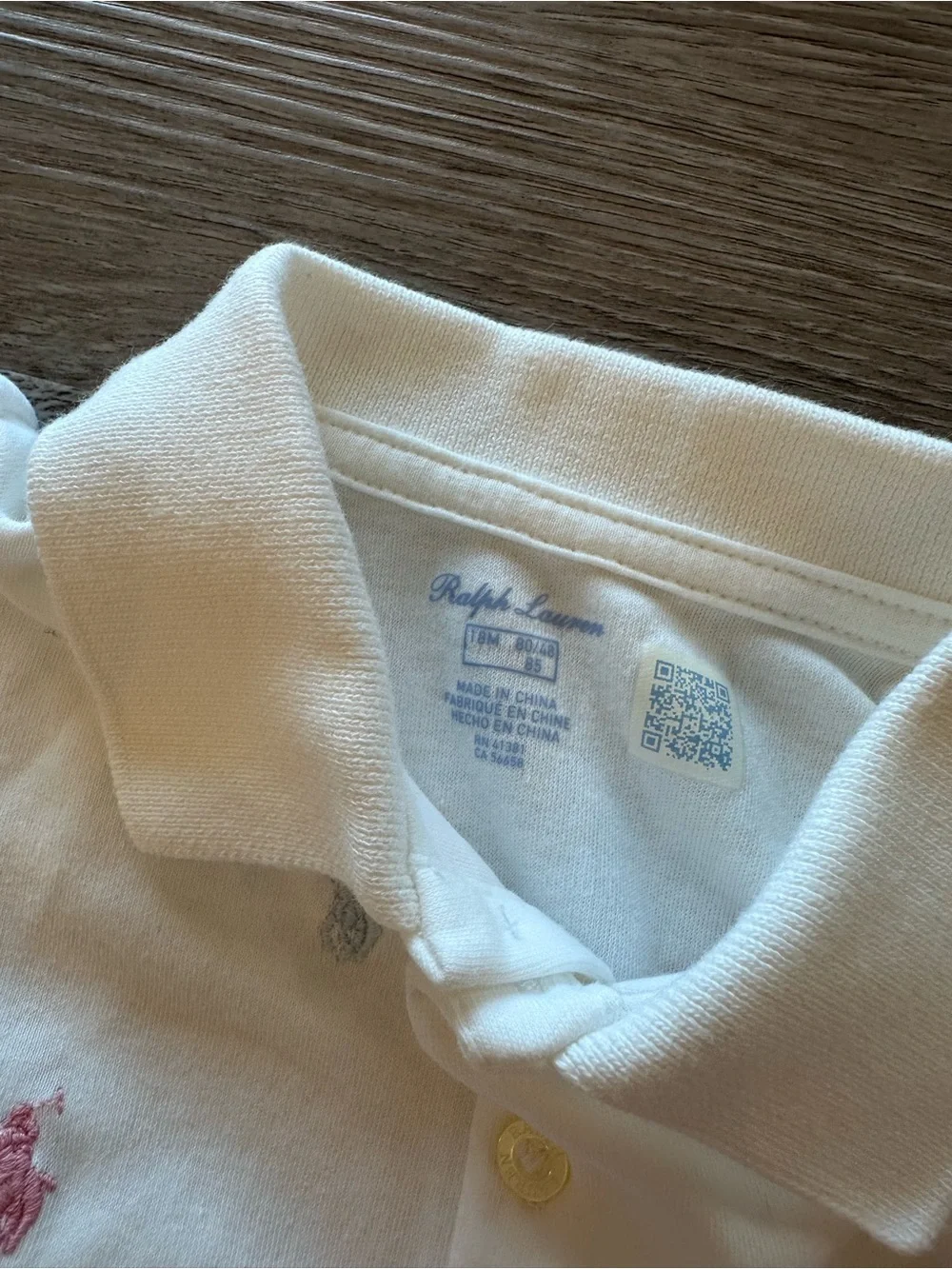 Ralph Lauren White Polo Dress with Ruffle Hem and Pastel Logos - EUC - 18 Months